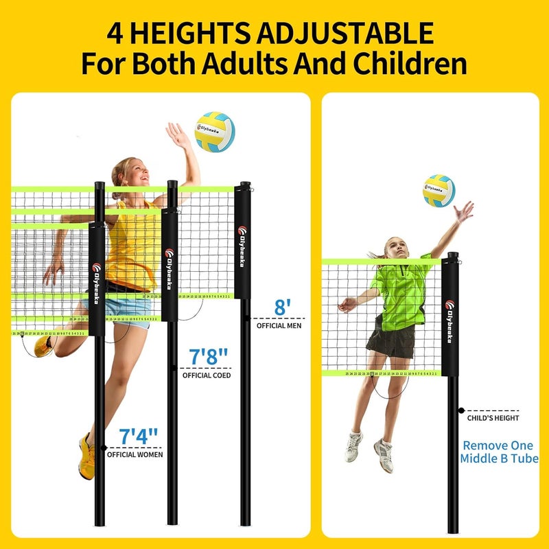 Olybeaka 20FT Outdoor Volleyball Net Set System for Backyard Beach with Anti-Sagging Net, Iron Adjustable Height Poles, Soft PU Volleyball and Pump, Carry Bag - Instant Set Up & Durable - Image 3